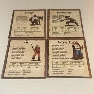HEROQUEST GAME REPLACEMENT‎ FULL SET OF 4 HERO CARDS 1990 D&D RPG A2